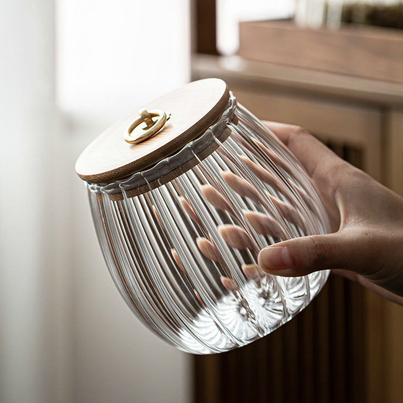 Flower-shaped glass storage, transparent, modern — product view 1