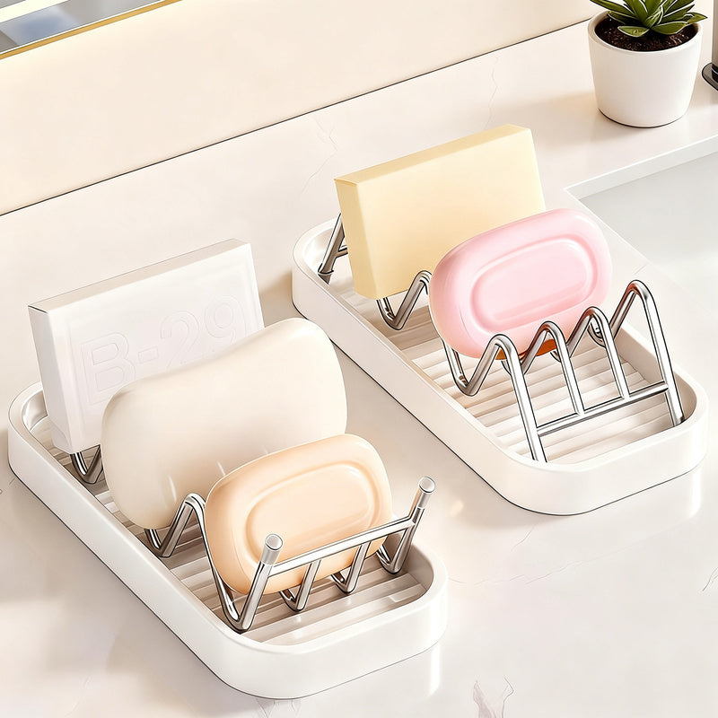 Soap dish made of stainless steel with shelf — product view 3