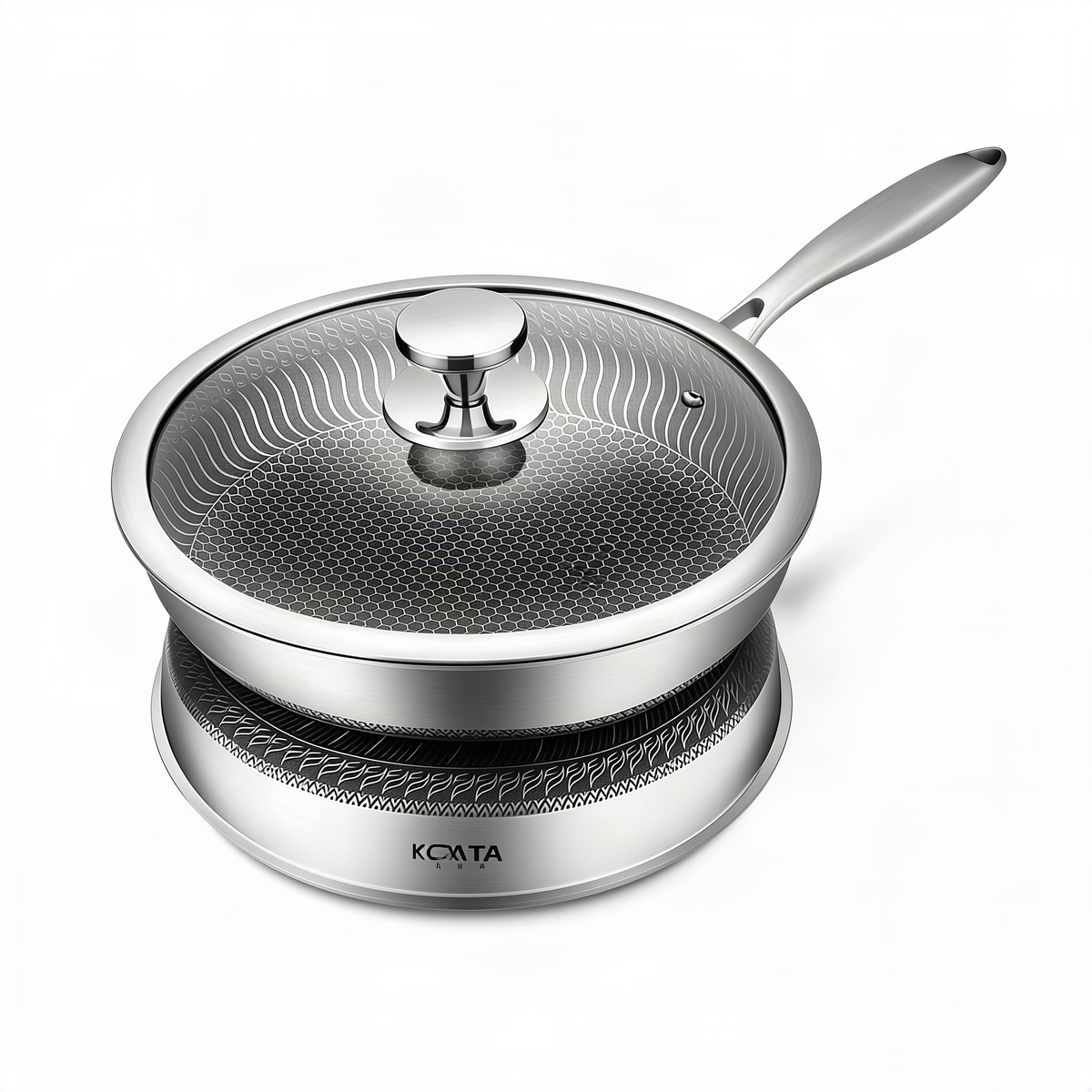 Stainless steel frying pan with glass lid — product view 5