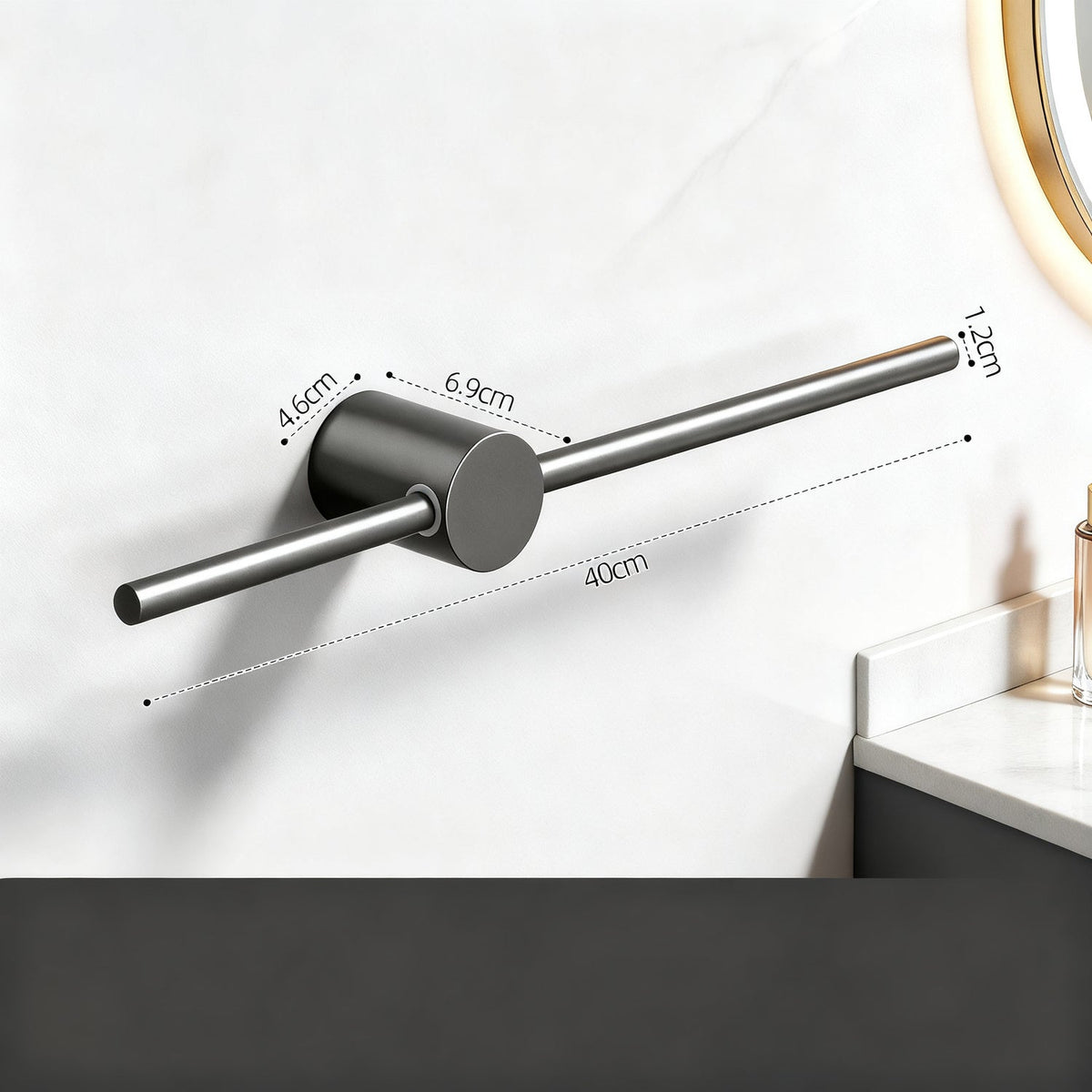 Retractable Aluminum Towel Bar, Gray — product view 6