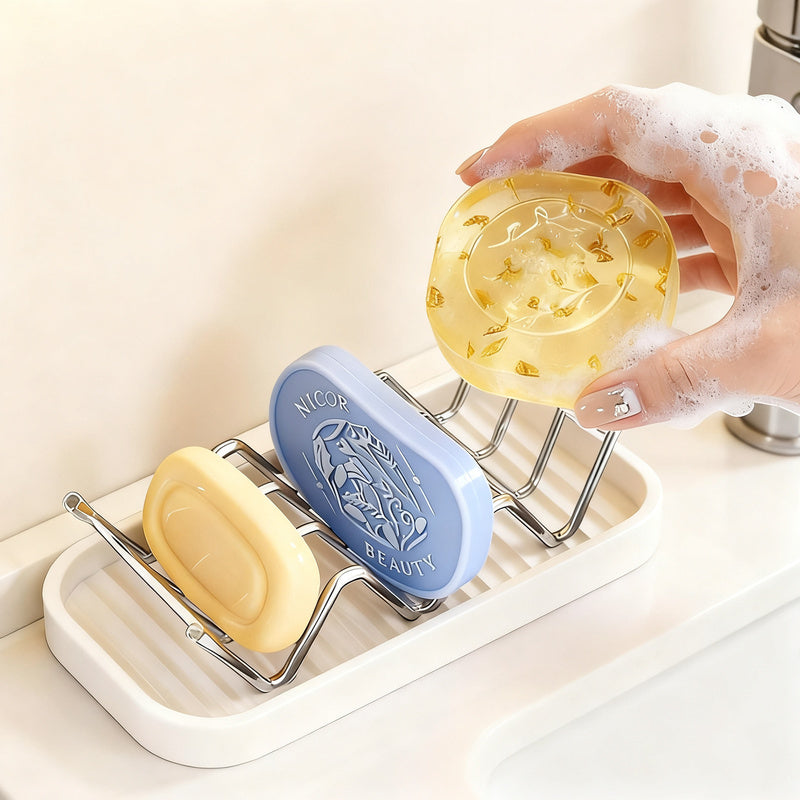 Soap dish made of stainless steel with shelf — product view 1