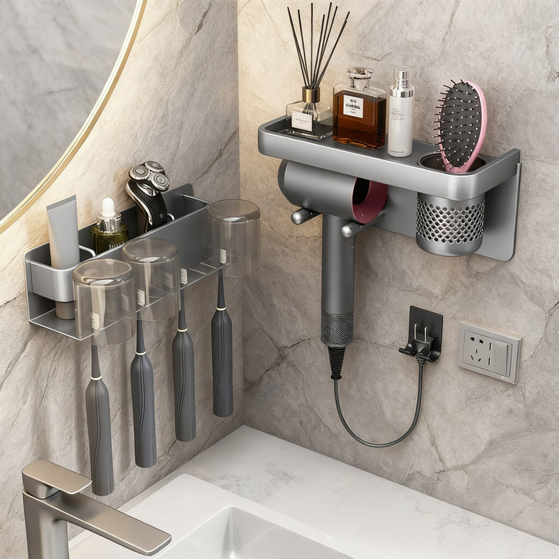 Toothbrush wall shelf with UV sterilization, gray — product view 1