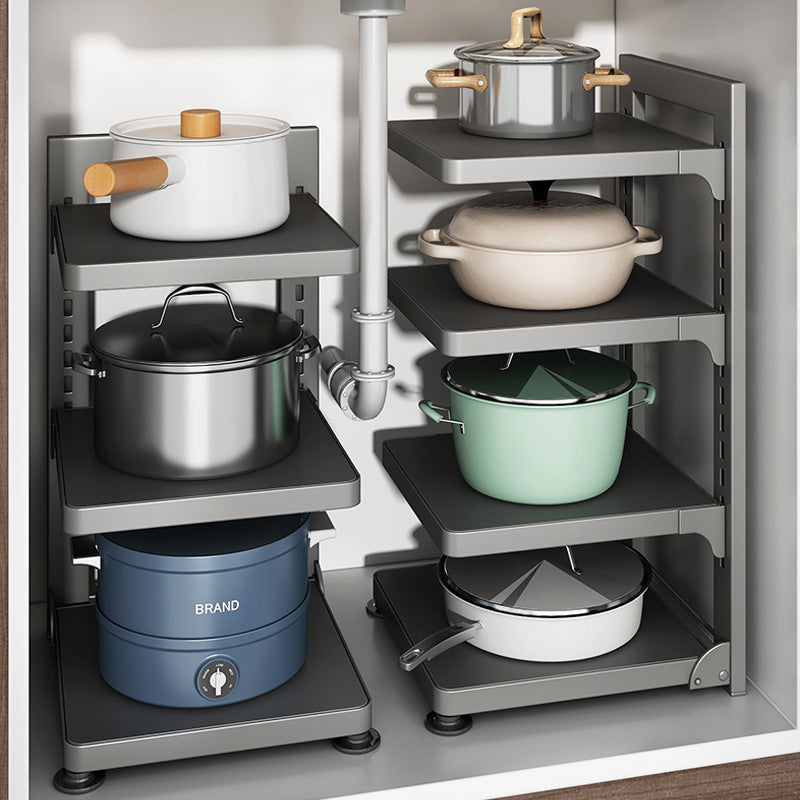Pot shelf, multi-tier, gunmetal, foldable — product view 1