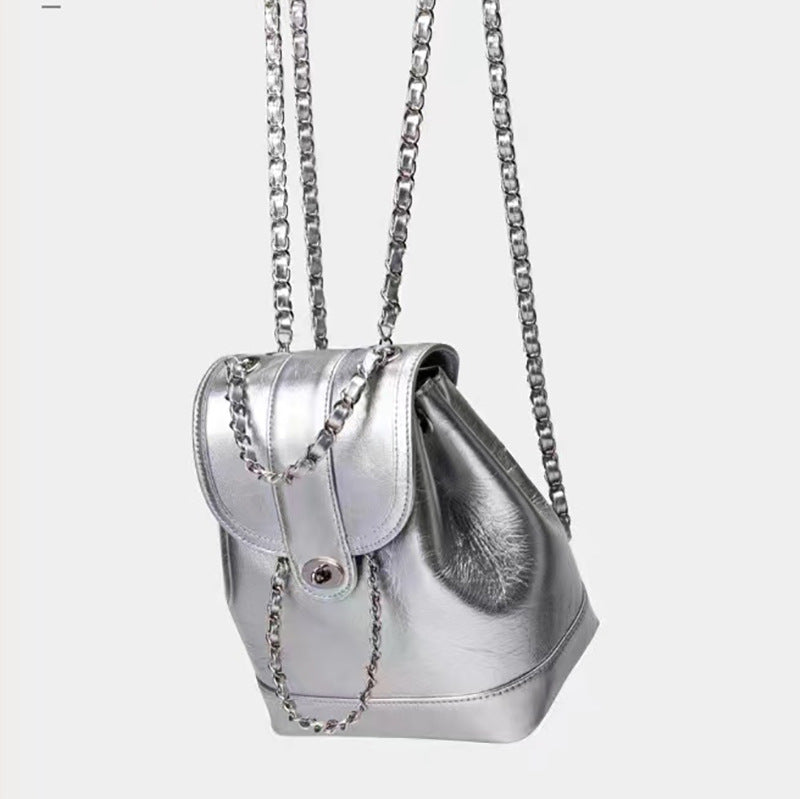 Compact backpack made of PU with chain decoration — product view 7