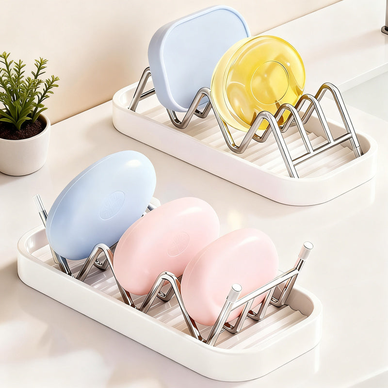 Soap dish made of stainless steel with shelf — product view 2