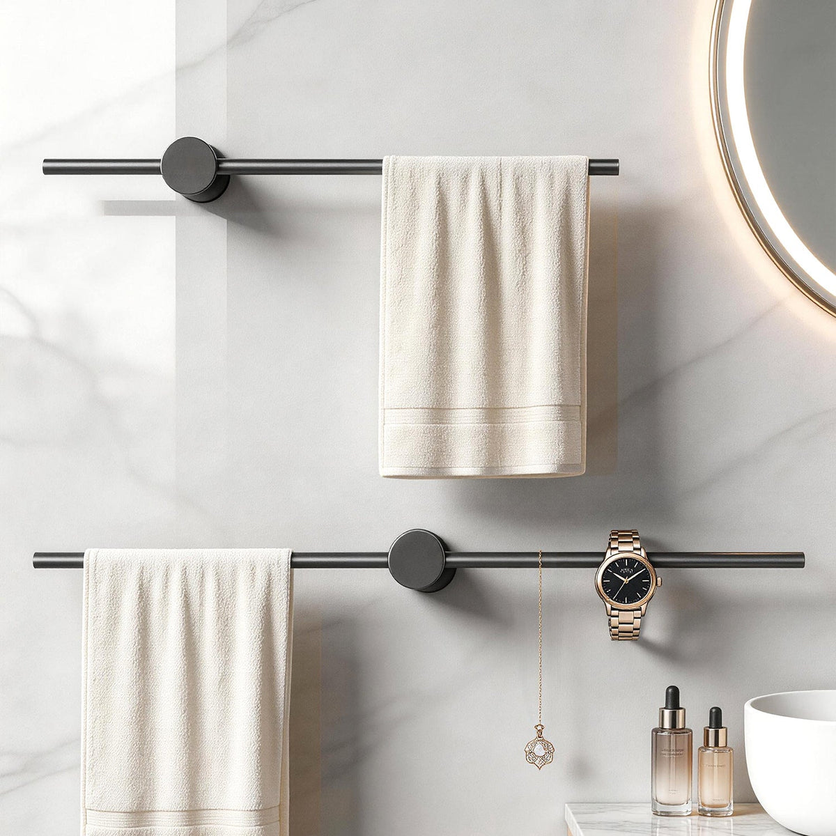 Retractable Aluminum Towel Bar, Gray — product view 1
