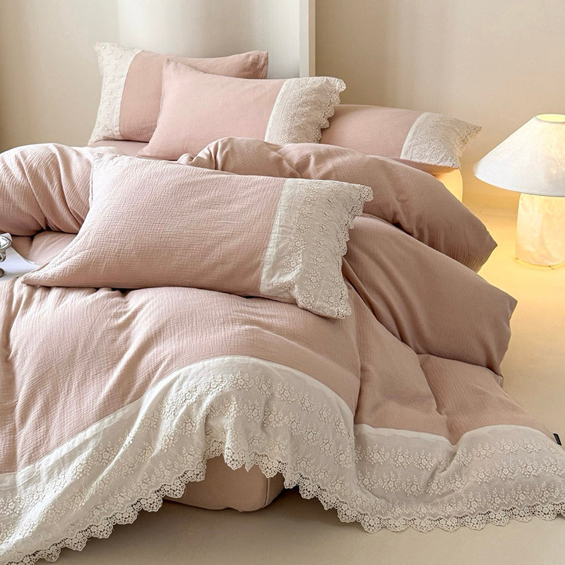 Cotton bedding set with lace, 4-piece — product view 4