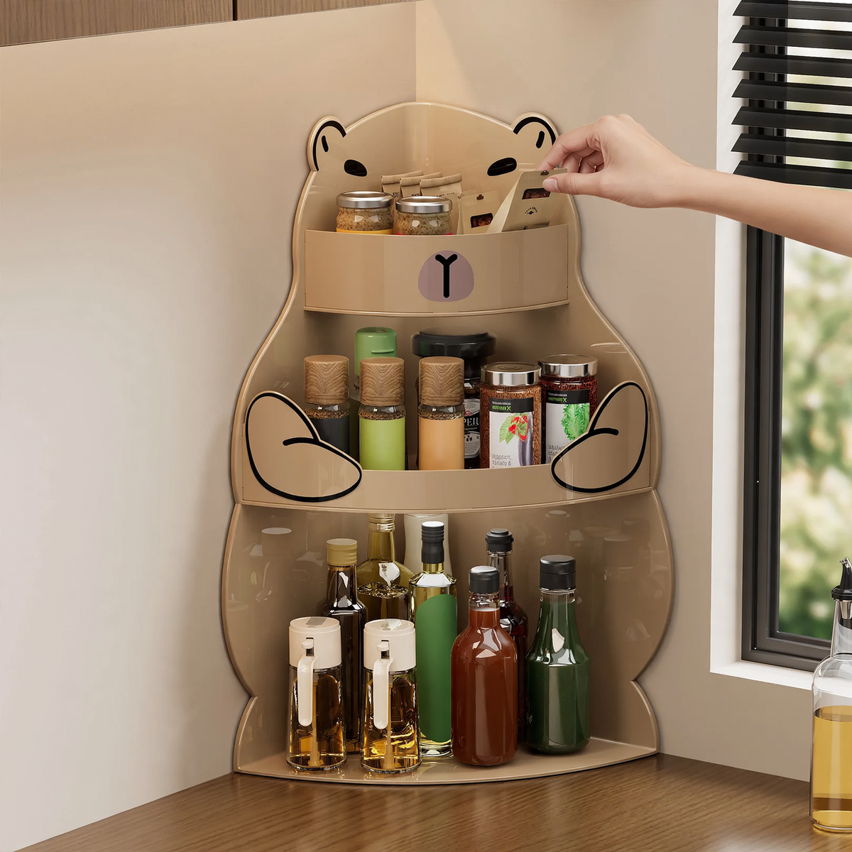 Corner shelf for kitchen, plastic, multi-tiered — product view 2