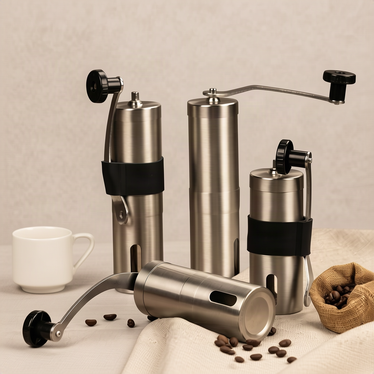 Hand coffee grinder made of stainless steel — product view 1