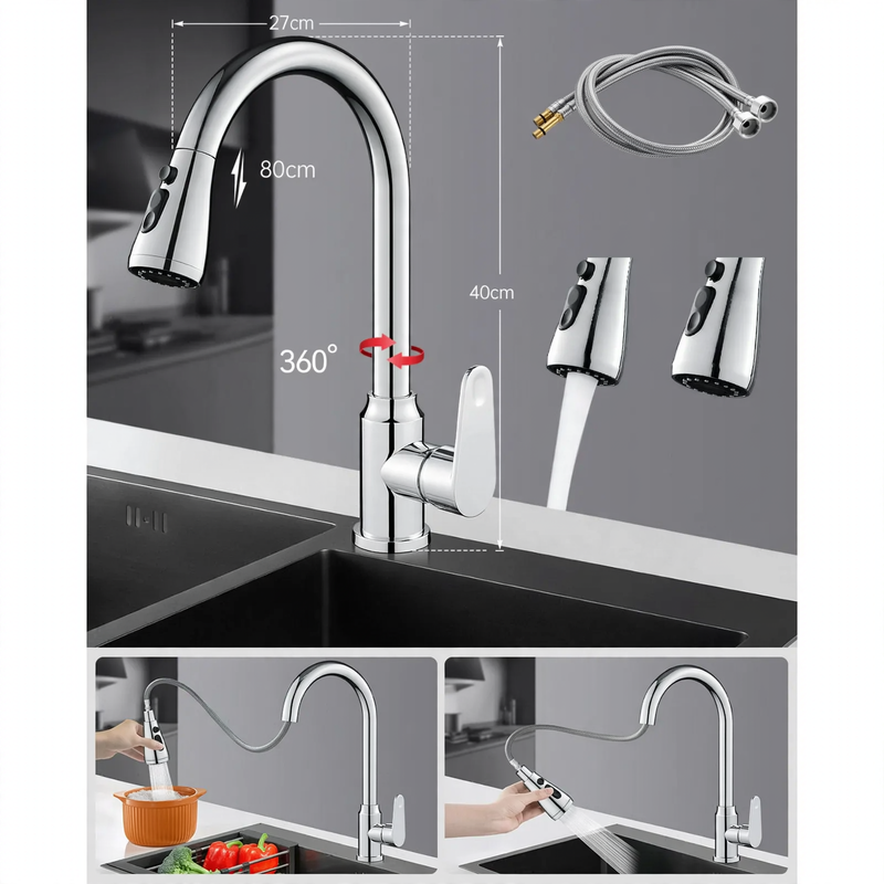 Kitchen faucet with retractable spout, cold and hot water — product view 5