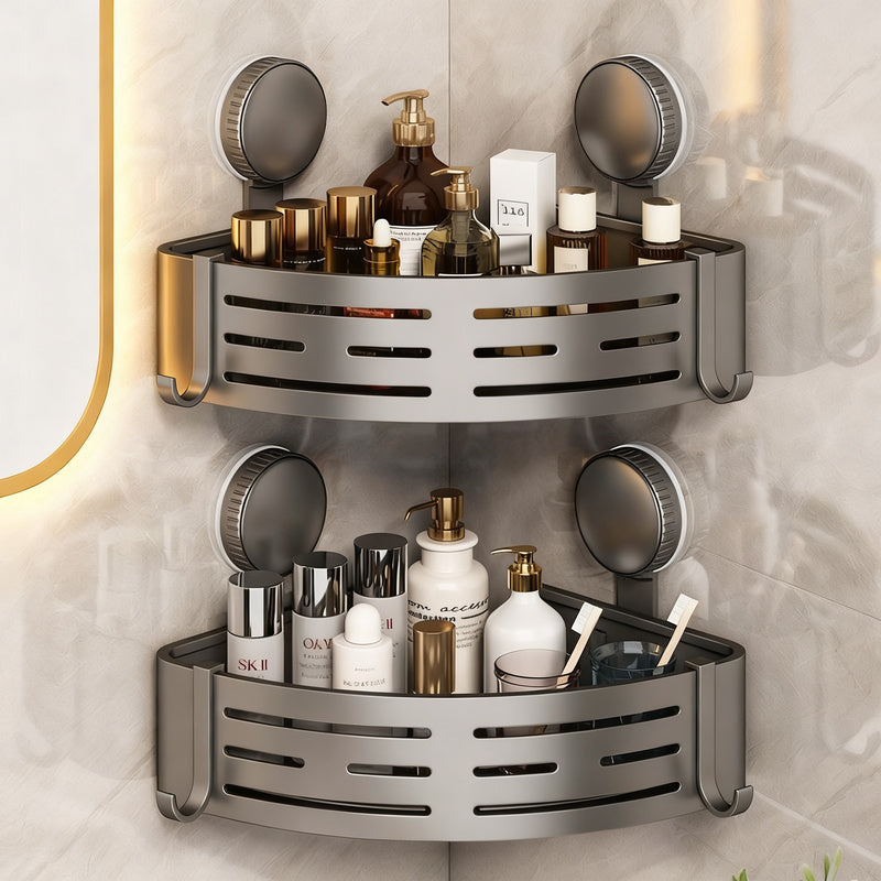 Bathroom corner basket with suction cup made of aluminum — product view 1