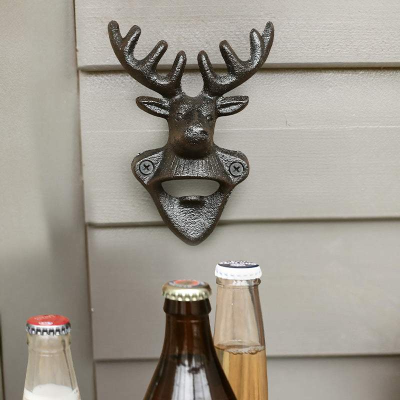 Wall bottle opener, iron, animal head design — product view 1