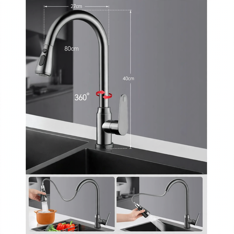 Kitchen faucet with retractable spout, cold and hot water — product view 4