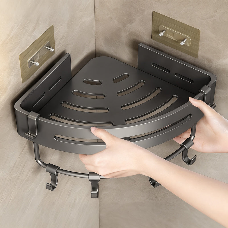 Triangle corner shelf for bathroom, no drilling — product view 1