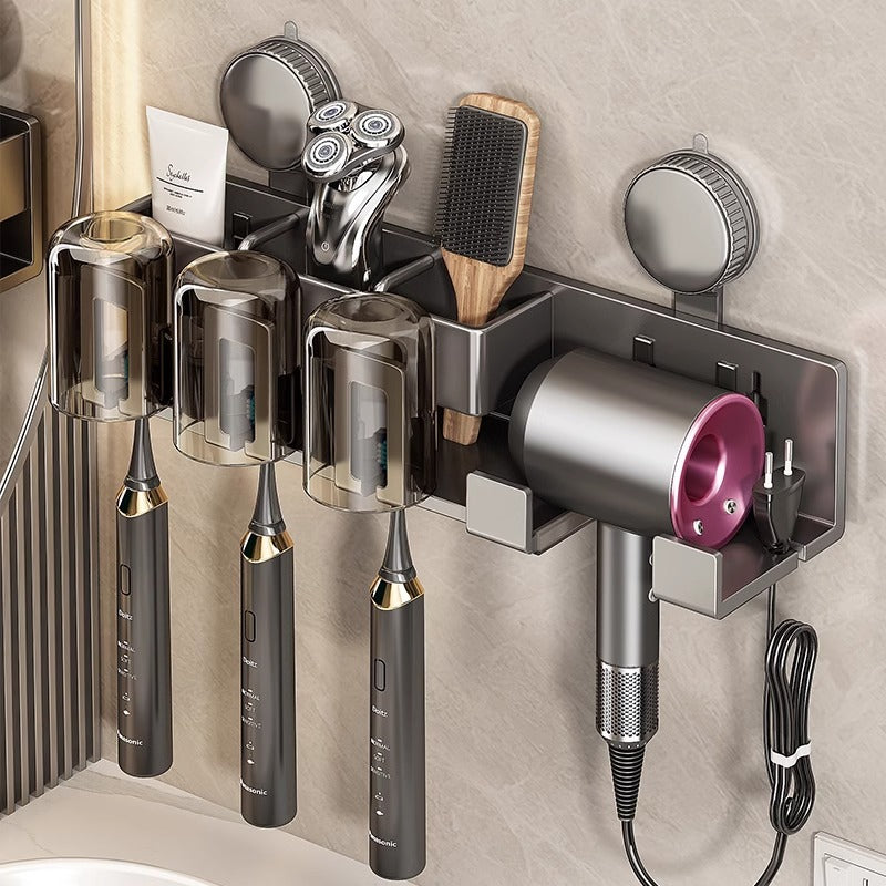 Suction cup toothbrush and hair dryer holder, wall-mounted — product view 1