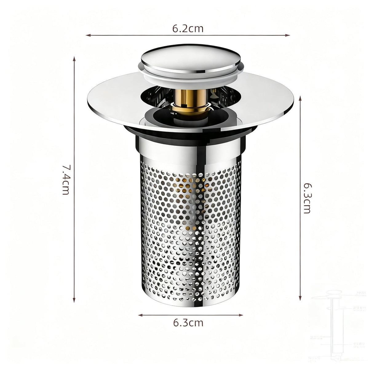 Push-button drain valve for sink, copper-plastic — product view 5