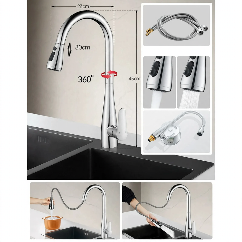 Kitchen faucet with splash guard, swivel, model S-10804 — product view 6