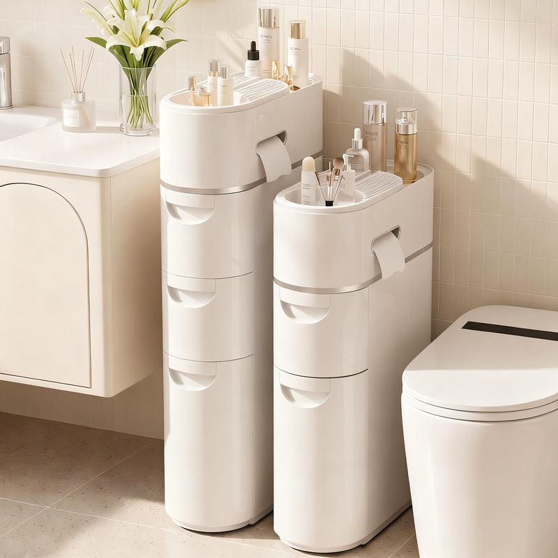 Narrow bathroom drawer cabinet, PP plastic — product view 1