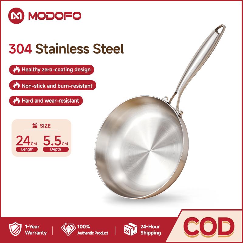 Frying pan, 410 stainless steel, honeycomb pattern — product view 1