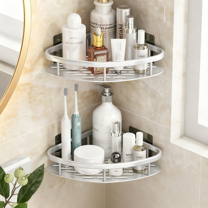 Wall shelf bathroom, triangular, no drilling, aluminum — product view 1