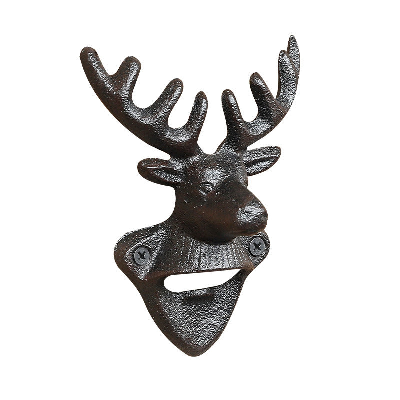 Wall bottle opener, iron, animal head design — product view 4