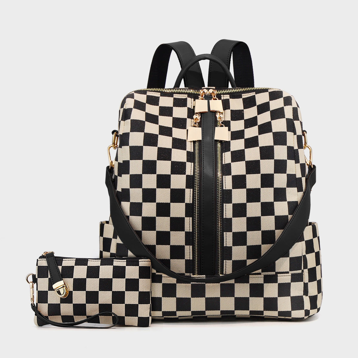 Women's Backpack, Canvas, Checkerboard Pattern — product view 5