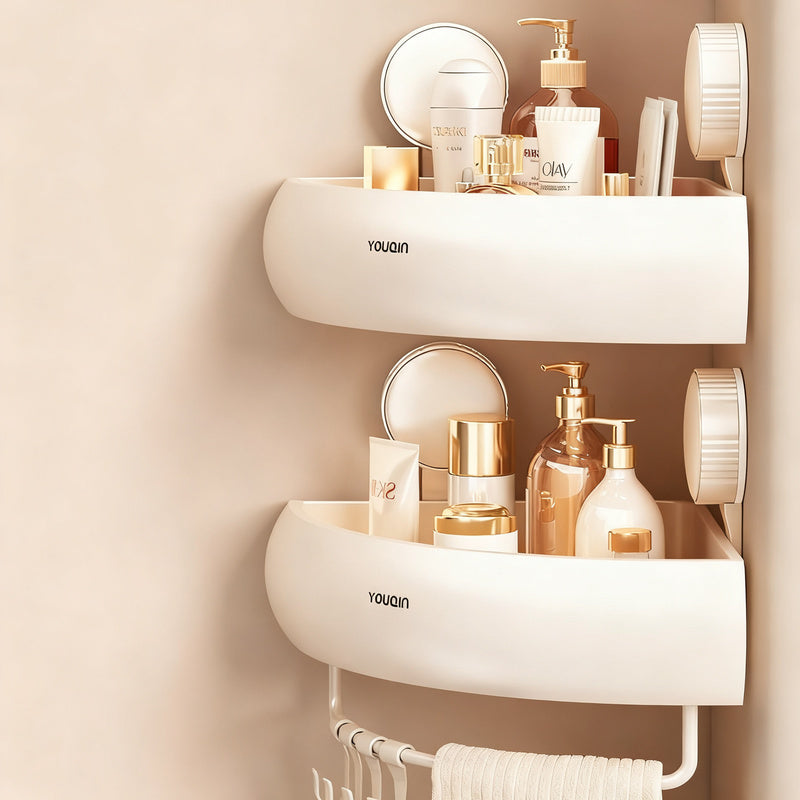 Bathroom corner shelf made of aluminum, suction cup mounting — product view 2