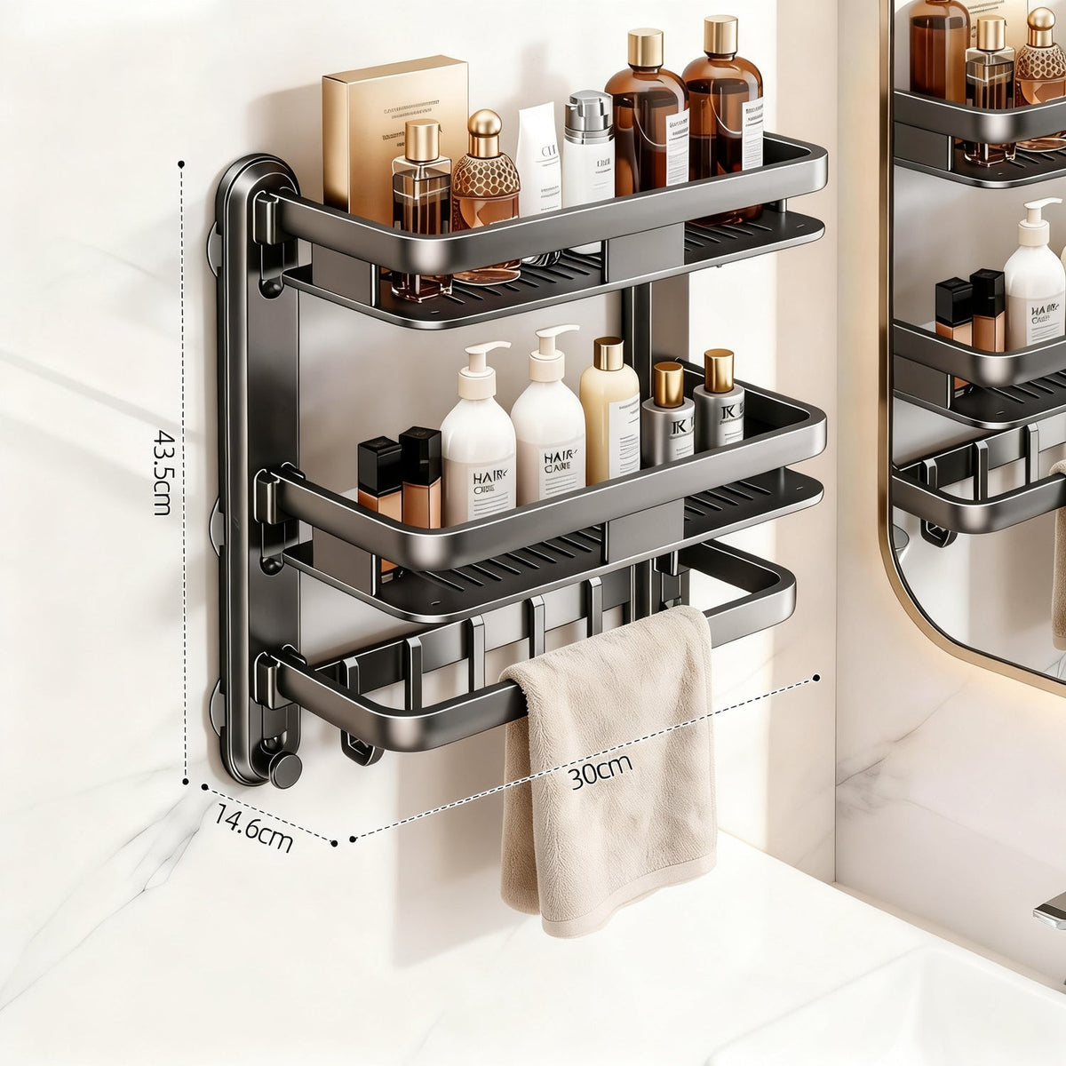 Bathroom shelf with suction cup, multi-layered — product view 3