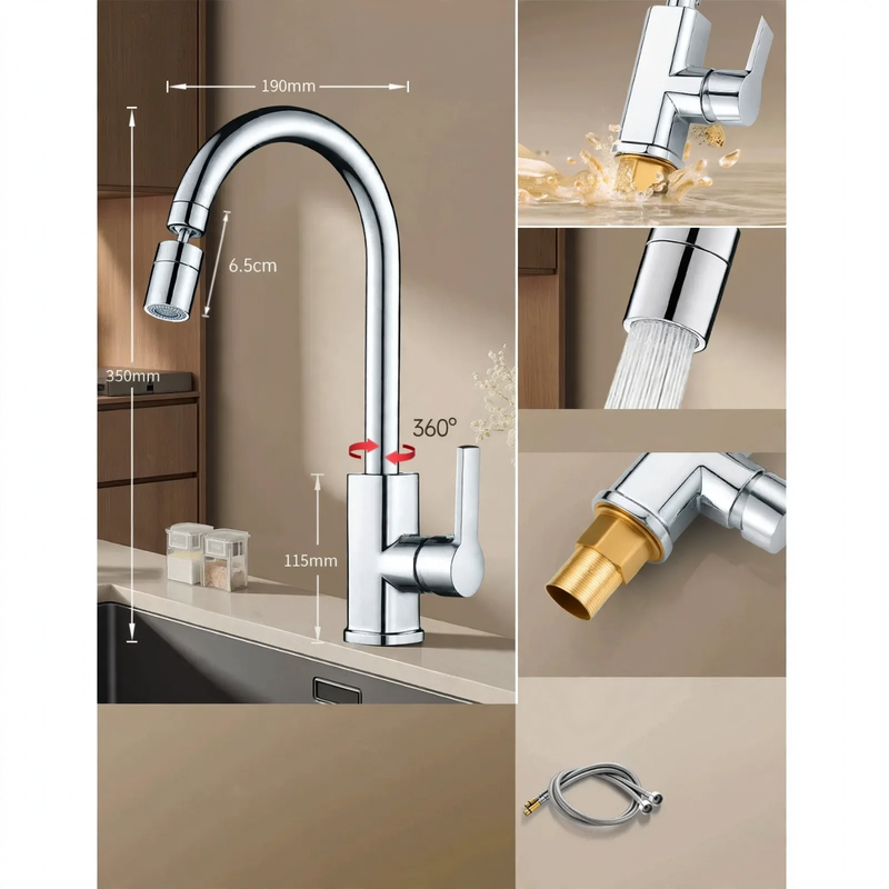Kitchen faucet with splash guard, swivel, model S-10804 — product view 2