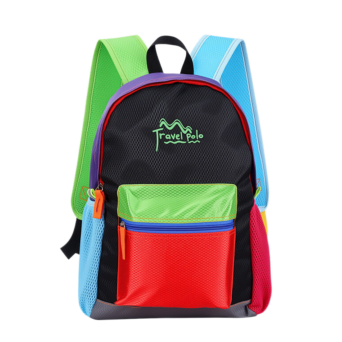 Foldable travel backpack, Polyester, 20-40 cm, Color blocks — product view 1