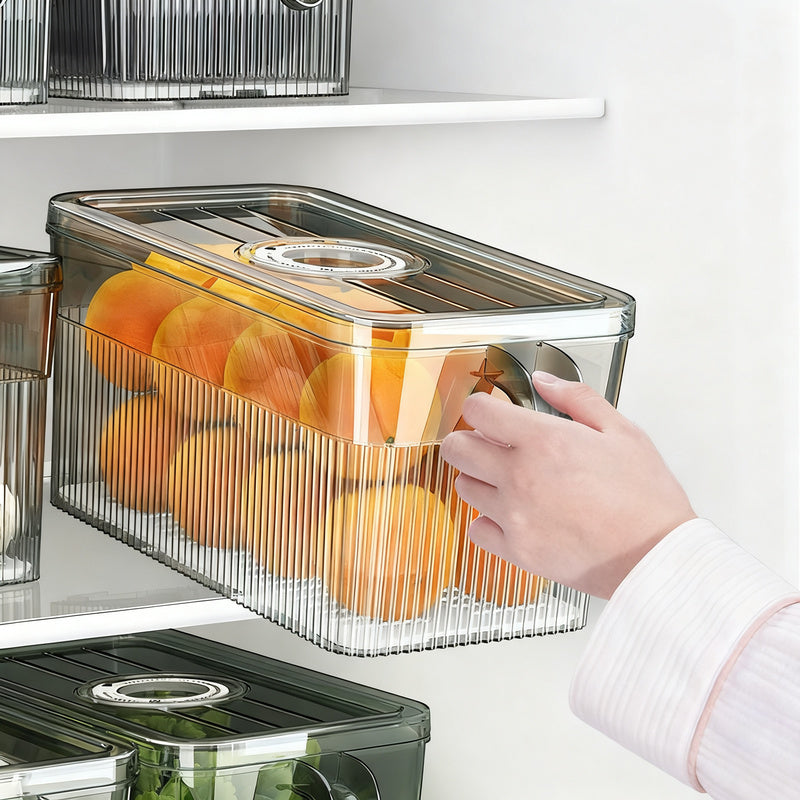 Refrigerator storage container with drain and timer function — product view 3