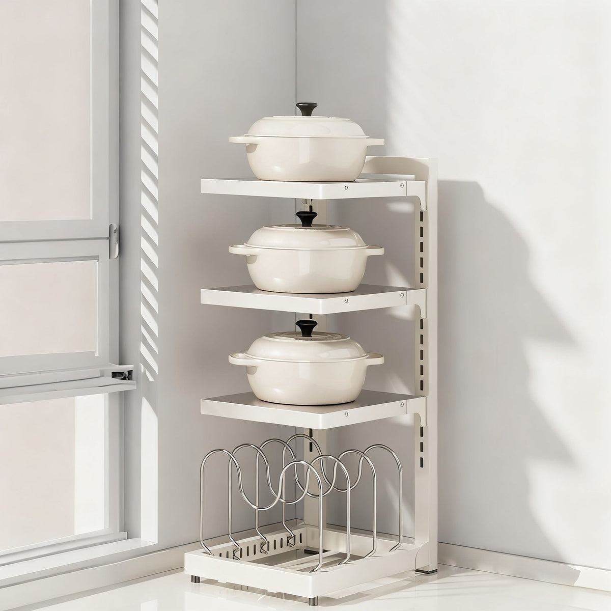 Stainless steel pot stand, 2–4 levels, adjustable — product view 1