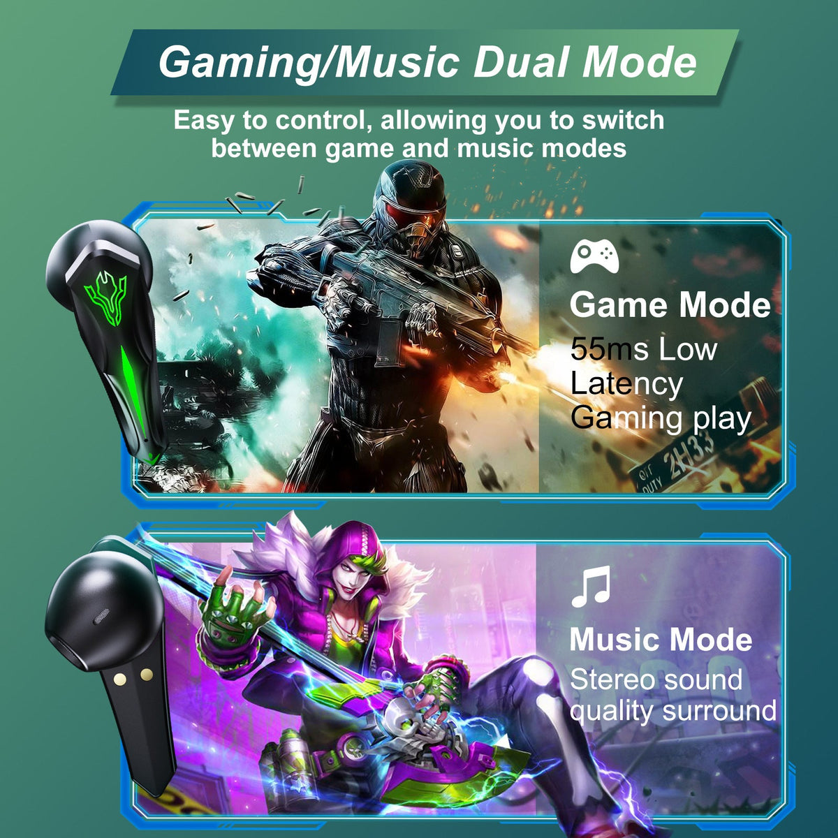 Bluetooth Earbuds Q35, In-Ear, Noise Cancelling, Gaming — product view 2
