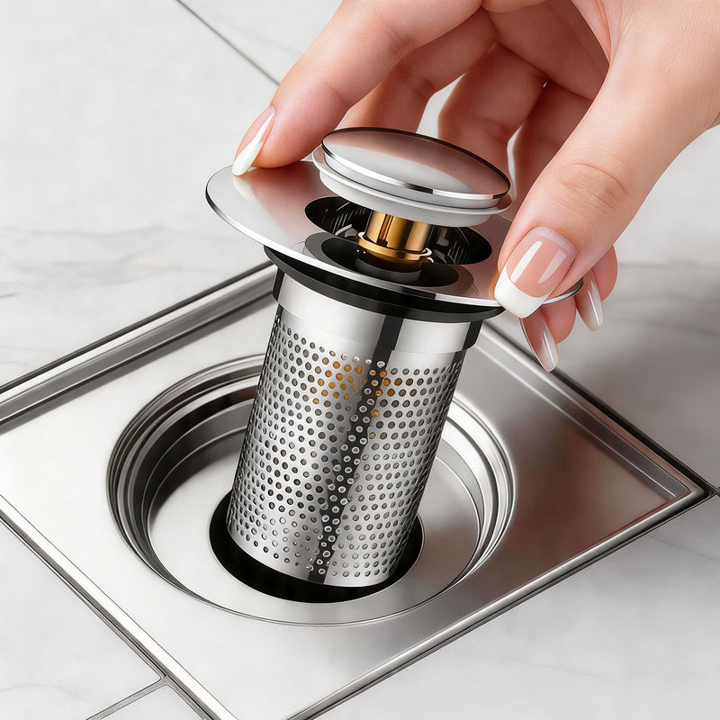 Push-button drain valve for sink, copper-plastic — product view 1