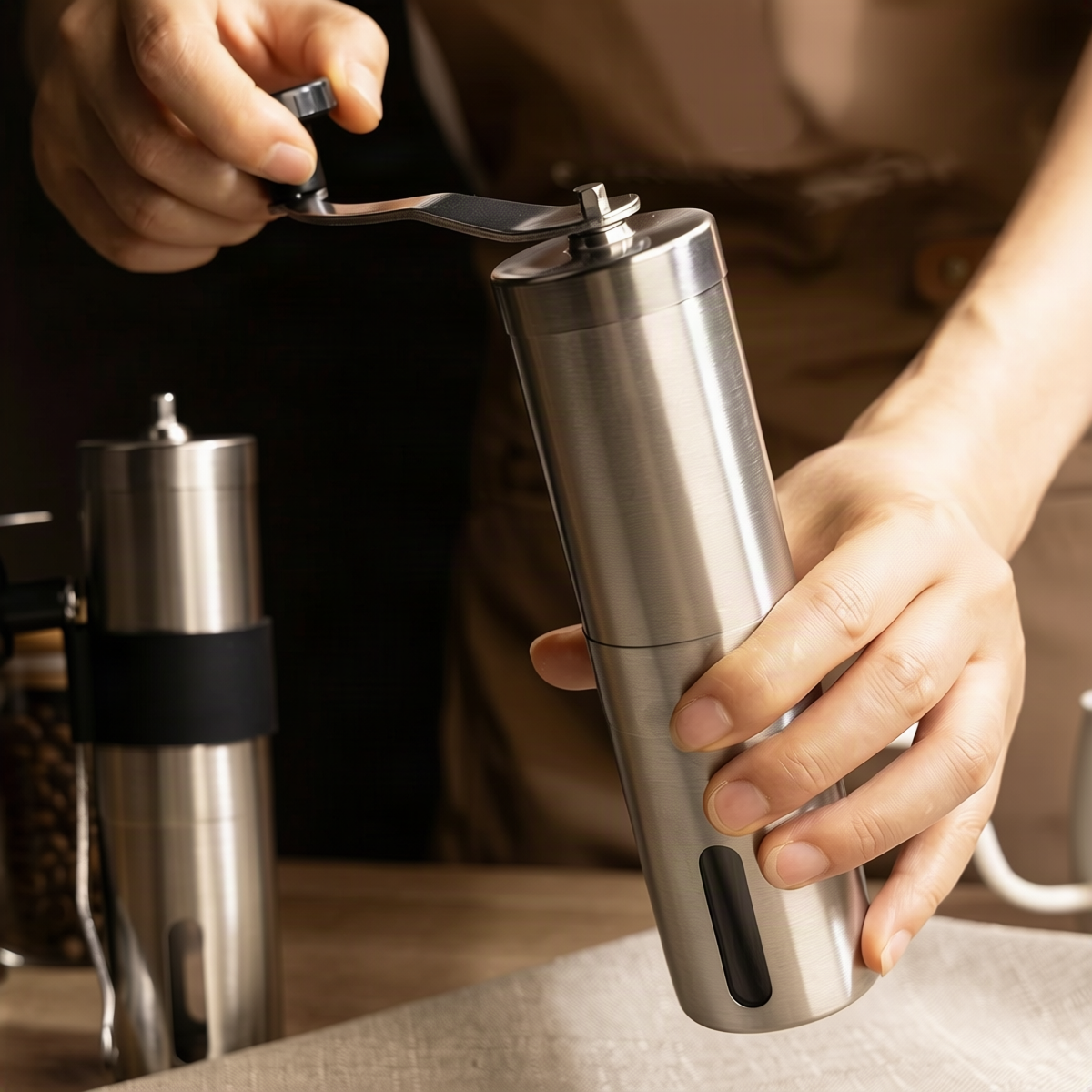 Hand coffee grinder made of stainless steel — product view 3