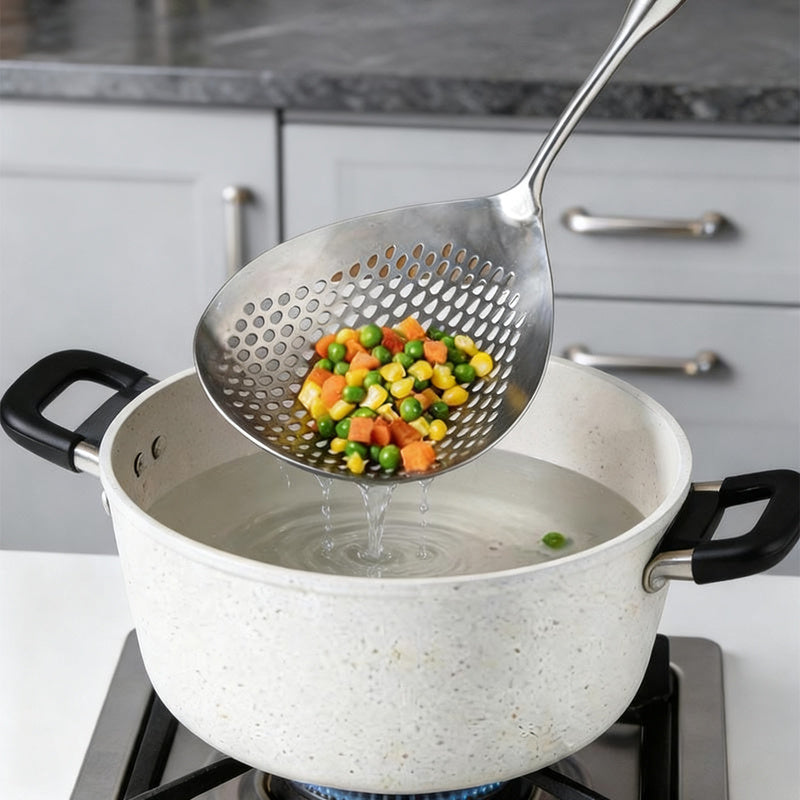 Stainless steel ladle with wooden handle, large size — product view 3