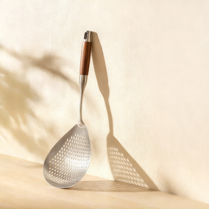 Stainless steel ladle with wooden handle, large size — product view 5