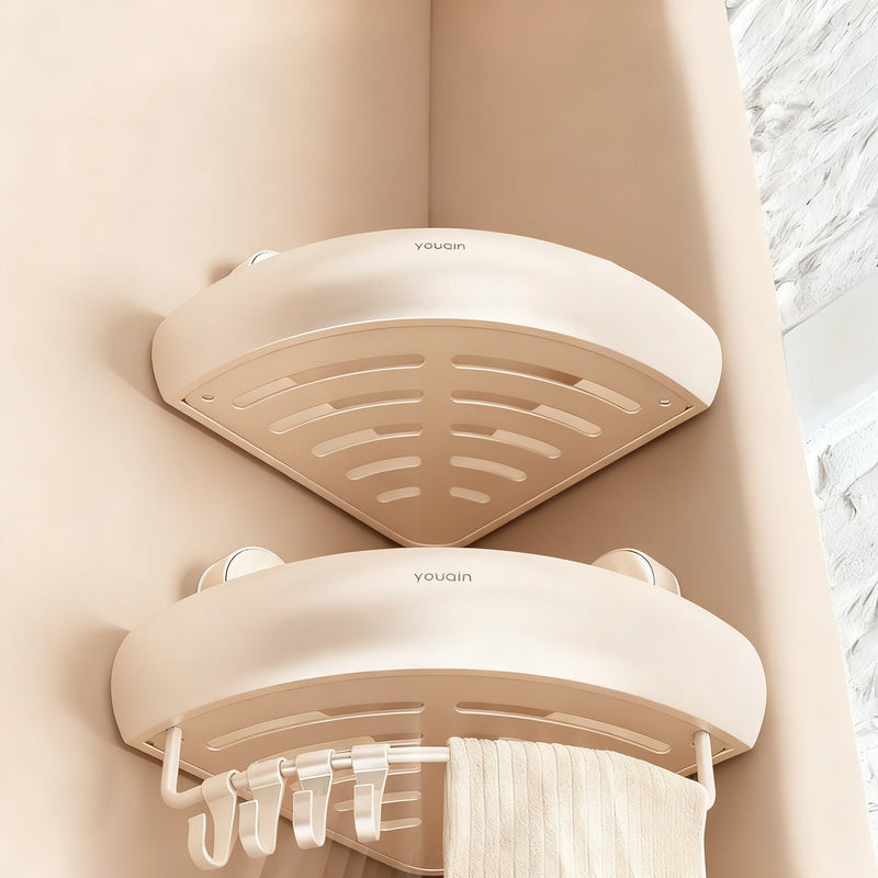 Bathroom corner shelf made of aluminum, suction cup mounting — product view 1
