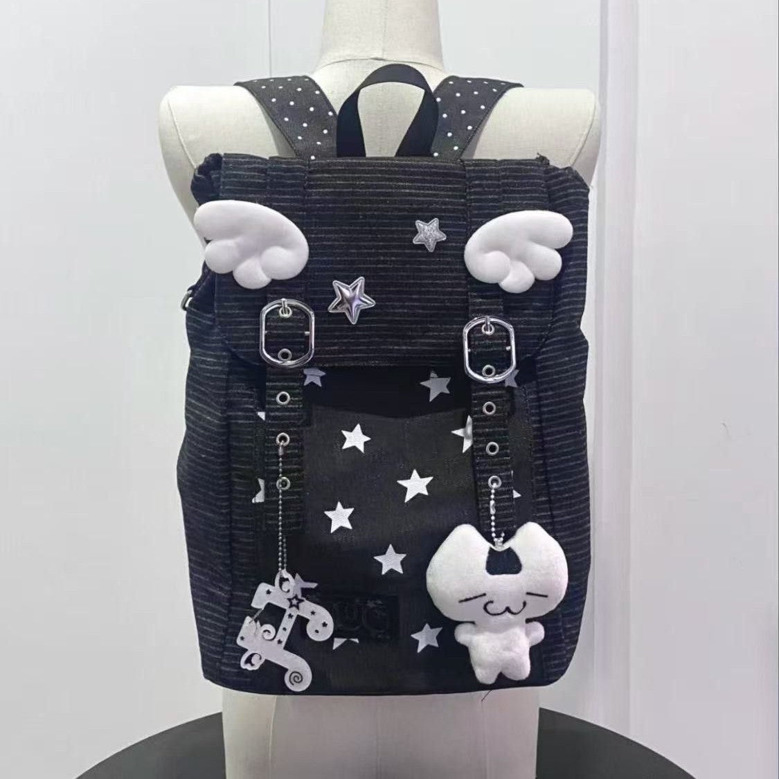 Cotton backpack with striped pattern — product view 2