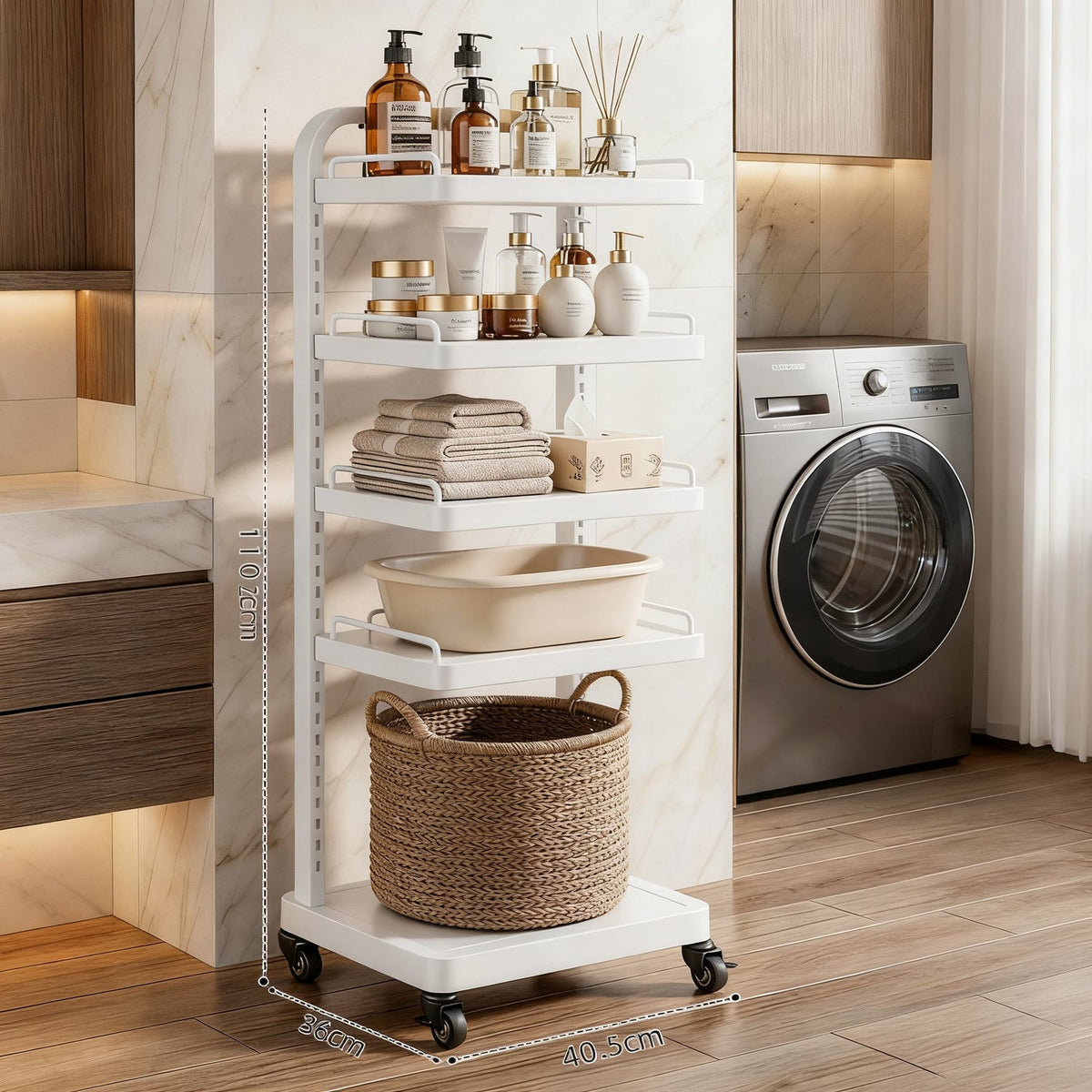 Multi-tiered shelf with wheels, 3–4 levels, steel — product view 4