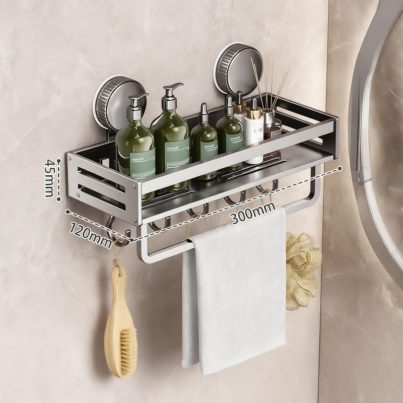 Suction Cup Wall Shelf Bathroom, Space Aluminum — product view 7