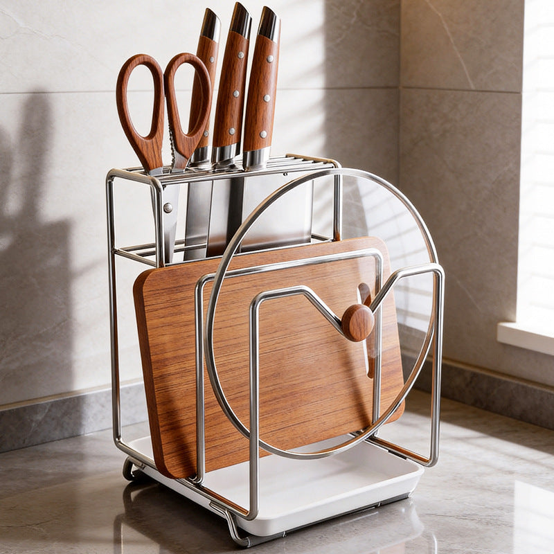 Multifunctional knife block set with catch tray — product view 1
