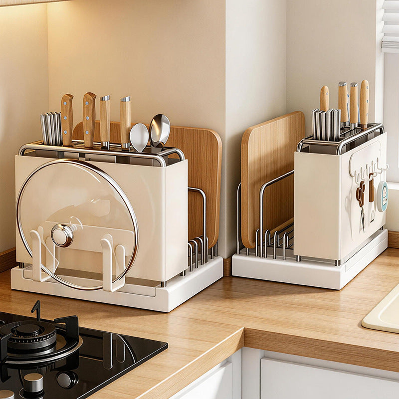 Multifunctional kitchen shelf with knife holder and draining tray — product view 1