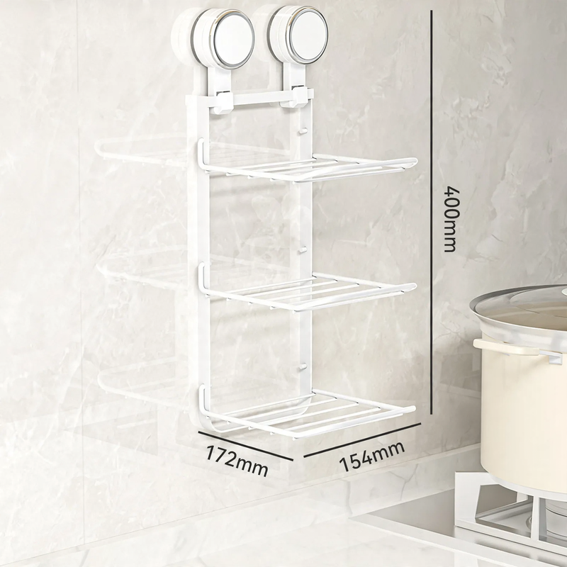 Suction cup preparation shelf, stainless steel, three-layer — product view 6