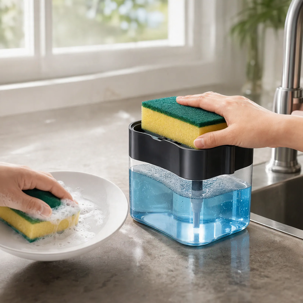 2-in-1 sponge brush holder with soap dispenser — product view 1