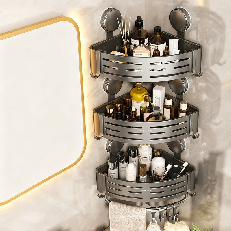 Bathroom corner basket with suction cup made of aluminum — product view 3