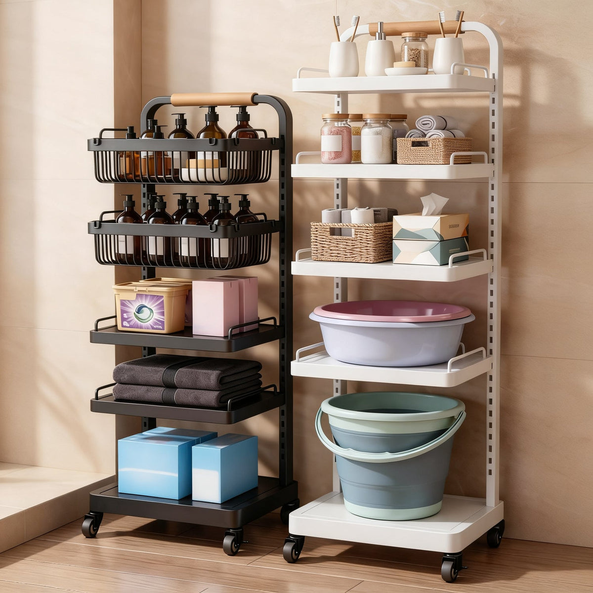 Multi-tiered shelf with wheels, 3–4 levels, steel — product view 1