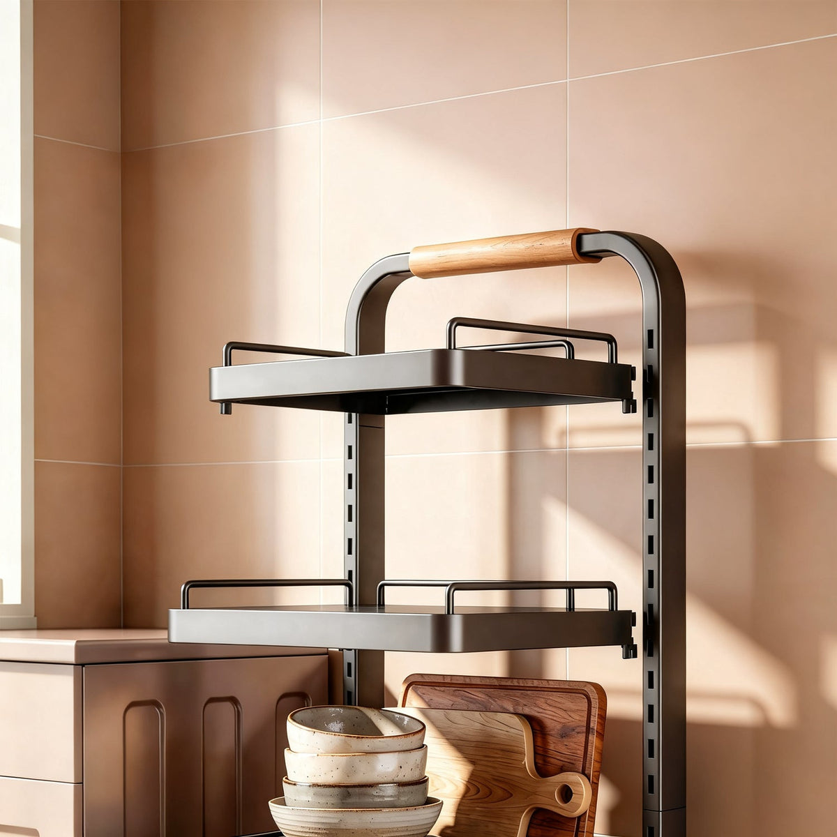 Multi-tiered shelf with wheels, 3–4 levels, steel — product view 2