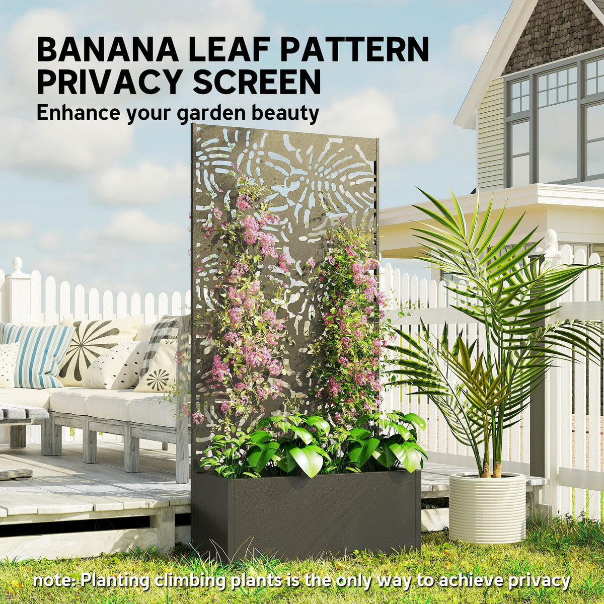 71" Metal Planter Box with Trellis, Banana-Leaf Cut-Out — product view 7