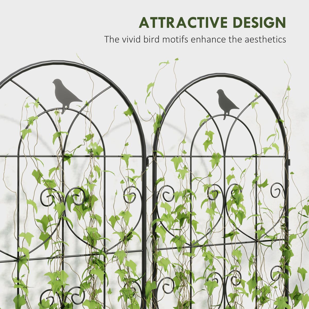 Set of 2 Metal Garden Trellis Panels, 180 x 50 cm, Bird Design — product view 7